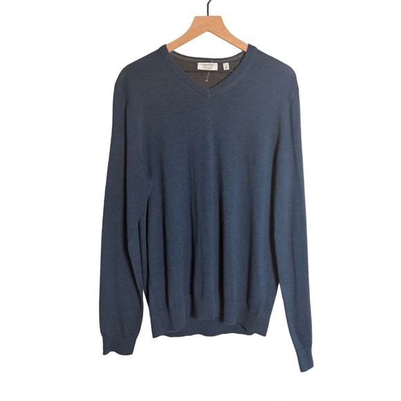 Calvin Klein 100% Merino Wool V-Neck Pullover Sweater Marled Navy Size M - Picture 1 of 8